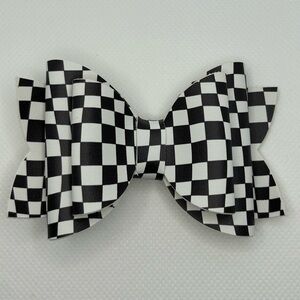 Checkered Leather hair bow HANDMADE